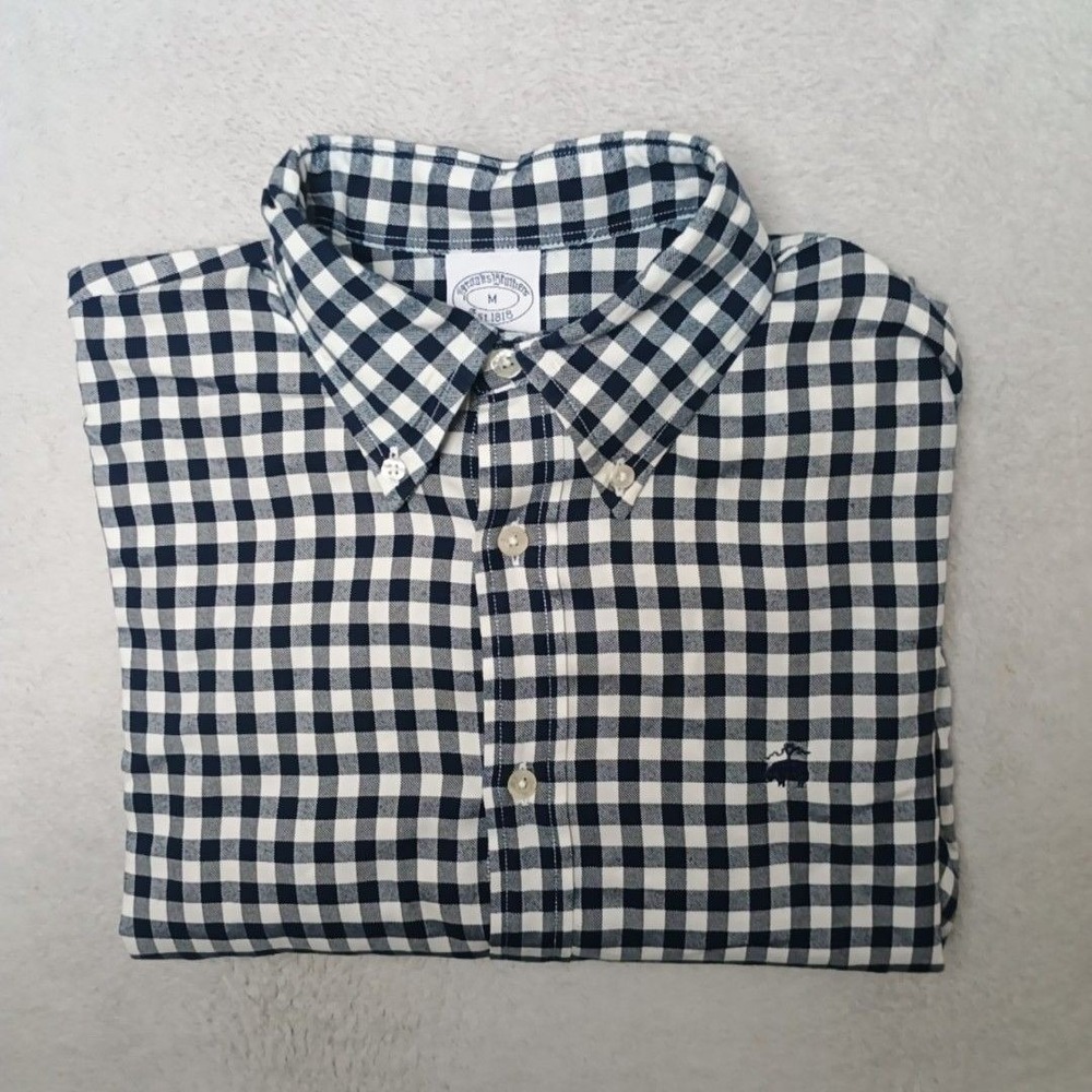 Brooks Brothers Shirt Men M Blue Check Plaid Button-Up Long Sleeve Regent Work